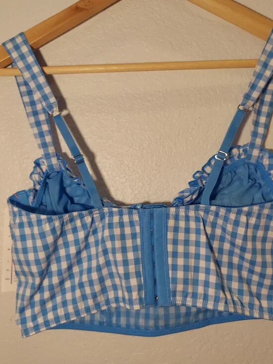 NWT Colsie Blue Gingham Bustier Crop Top Size M - Picture 3 of 6